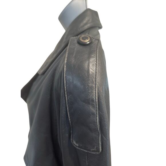 Wilsons The Leather Experts Woman’s Long Black Leather Trench Coat Size PS - Picture 9 of 15